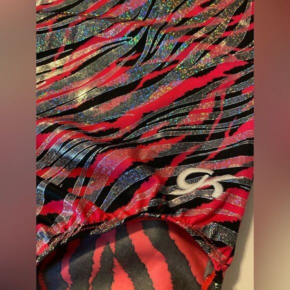 GK elite gymnastics tank practice Leotard Hot pink zebra foil print Adult -AS - Picture 3 of 8